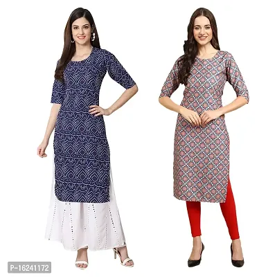 Stylish Straight Multicoloured Printed Crepe Kurta For Women Combo Pack Of 2