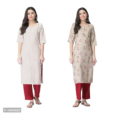 Attarctive Crepe Printed Straight Kurti Combo For Women Pack Of 2