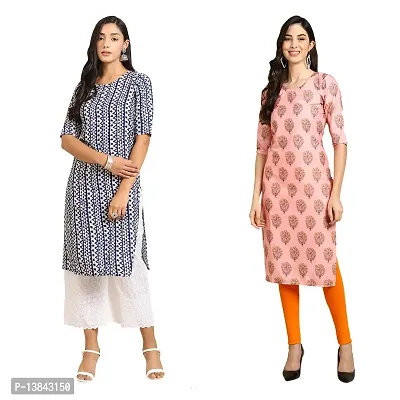 Stylish Straight Multicoloured Printed Crepe Kurta For Women Combo Pack Of 2-thumb0