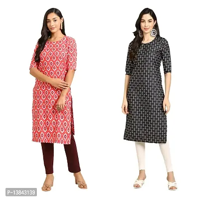 Stylish Straight Multicoloured Printed Crepe Kurta For Women Combo Pack Of 2-thumb0