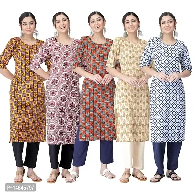 New Crepe Printed Kurtis Combo For Women Pack Of 5-thumb0