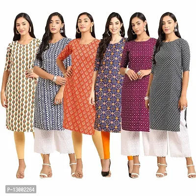 Trendy Crepe Printed Straight Kurta Combo For Women Pack Of 6-thumb0