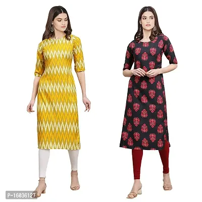 Stylish Straight Printed Crepe Kurta For Women -Pack Of 2-thumb0