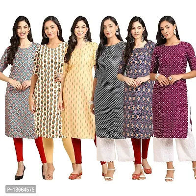 Trendy Crepe Digital Printed Straight Kurta For Women ( Pack Of 6 )