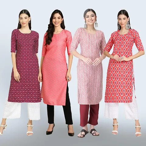 Combo Of 4 Crepe Printed Kurtis