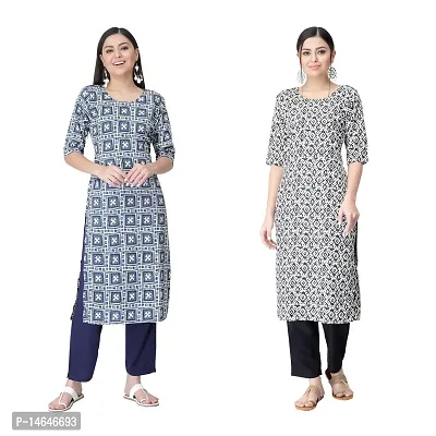 Attarctive Crepe Printed Straight Kurti Combo For Women Pack Of 2-thumb0