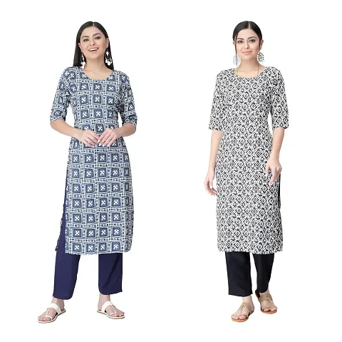 Crepe Printed Straight Kurtis For Women Combo Of 2 Vol 4