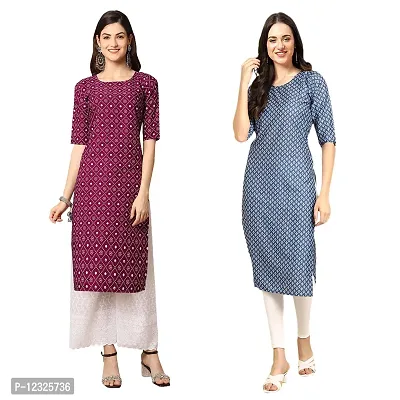 Straight Multicoloured Printed Crepe Kurta Pack Of 2