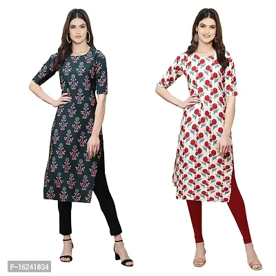 Stylish Straight Multicoloured Printed Crepe Kurta For Women Combo Pack Of 2-thumb0