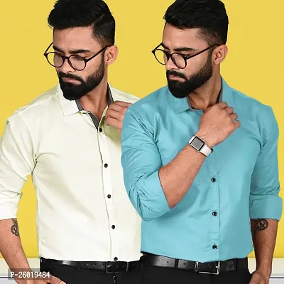 Comfortable Multicoloured Cotton Long Sleeve Formal Shirt For Men Pack Of 2