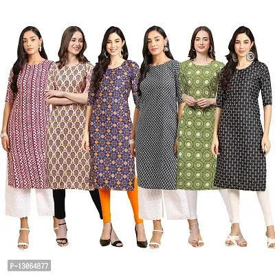 Trendy Crepe Digital Printed Straight Kurta For Women ( Pack Of 6 )