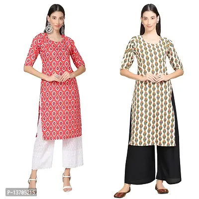 Stylish Crepe Printed Straight Kurta For Women- Pack Of 2