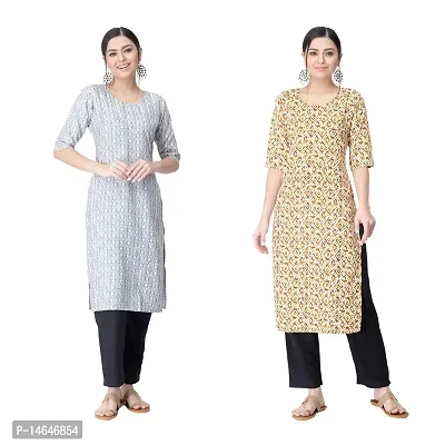 Attarctive Crepe Printed Straight Kurti Combo For Women Pack Of 2-thumb0