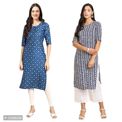 Straight Multicoloured Printed Crepe Kurta Pack Of 2