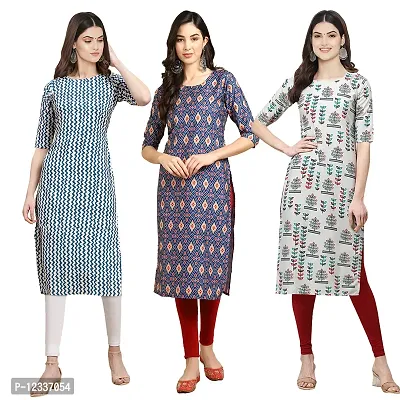 Elite Crepe Printed Straight Stitched Kurta For Women- Pack Of 3