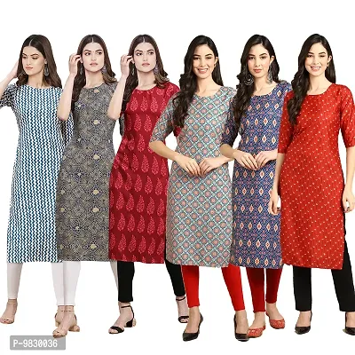 Women Crepe Digital Printed Straight Kurti  Pack of 6