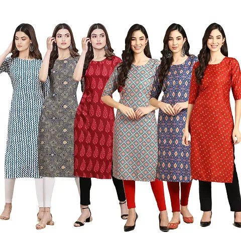 Stylish Crepe Printed Kurti - Pack of 6