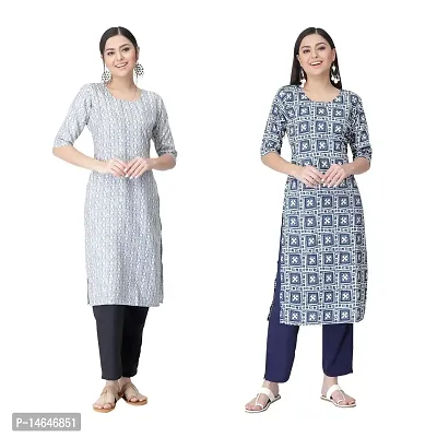 Attarctive Crepe Printed Straight Kurti Combo For Women Pack Of 2