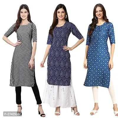 Stylish Multicoloured Crepe Stitched Kurta For Women Pack of 3-thumb0