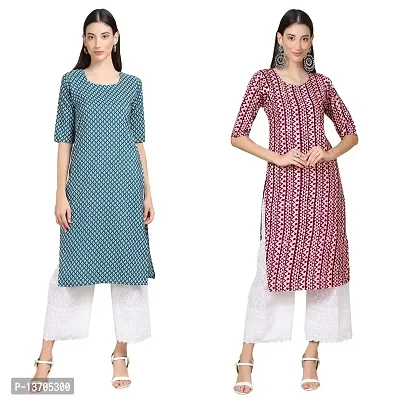 Stylish Crepe Printed Straight Kurta For Women- Pack Of 2-thumb0