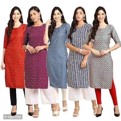 Attractive Straight Multicoloured Printed Crepe Kurta Combo For Women Pack Of 5-thumb0