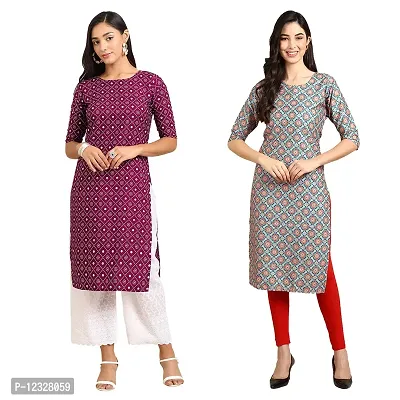 Straight Multicoloured Printed Crepe Kurta Pack Of 2