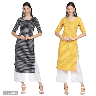 Stylish Crepe Printed Straight Kurta For Women-Pack Of 2-thumb0