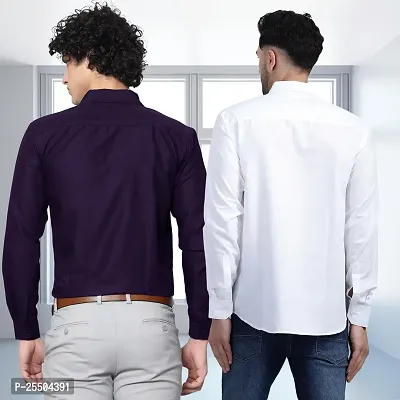 Elegant Cotton Multicoloured Long Sleeves Formal Shirt For Men- Pack Of 2-thumb2