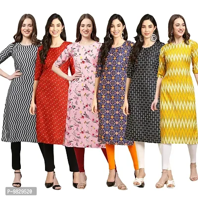 Women Crepe Digital Printed Straight Kurti  Pack of 6-thumb0