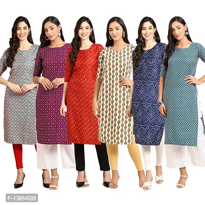 Trendy Crepe Digital Printed Straight Kurta For Women ( Pack Of 6 )