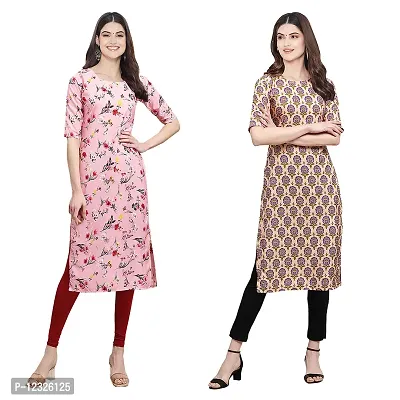 Straight Multicoloured Printed Crepe Kurta Pack Of 2