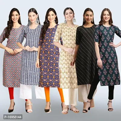 Women Stylish Crepe Printed Straight Kurta Combo