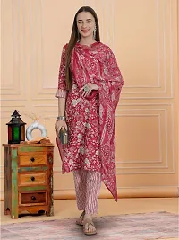 Stylish Pink Cotton Blend Printed Kurta, Bottom and Dupatta Set For Women-thumb3