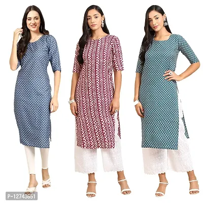 Stylish Crepe Digital Printed Straight Kurti For Women Pack of 3