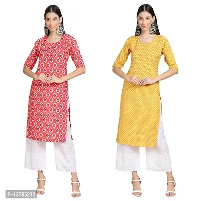 Stylish Crepe Printed Straight Kurta For Women- Pack Of 2