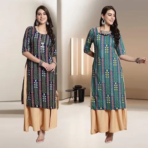 Fancy Straight Crepe Kurti - Pack Of 2