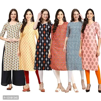 Women Crepe Digital Printed Straight Kurti  Pack of 6