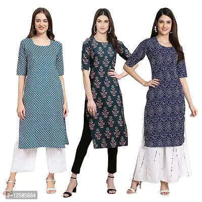 Women Crepe Digital Printed Straight Kurti  Pack of 3-thumb0