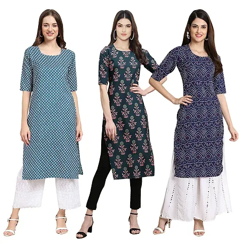 Reliable Crepe Digital Straight Kurta For Women- Pack Of 3