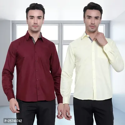 Stylish Cotton Multicoloured Solid Long Sleeves Fornal Shirt For Men Pack Of 2