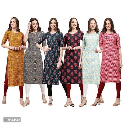 Women Crepe Digital Printed Straight Kurti  Pack of 6