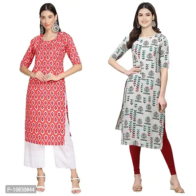 Stylish Crepe Printed Straight Kurta For Women-Pack Of 2-thumb0