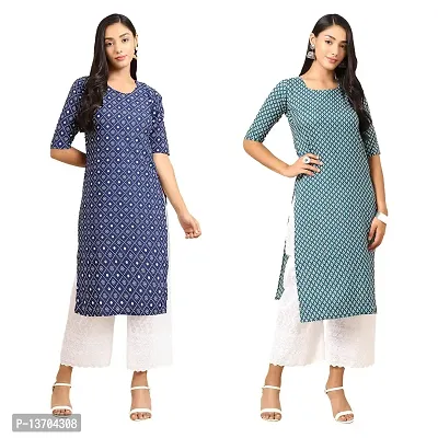 Stylish Crepe Printed Straight Kurta For Women- Pack Of 2