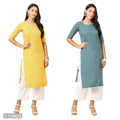 Stylish Crepe Printed Straight Kurta For Women- Pack Of 2