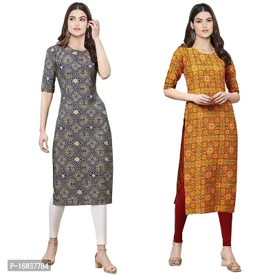 Stylish Crepe Printed Straight Kurta For Women-Pack Of 2-thumb0