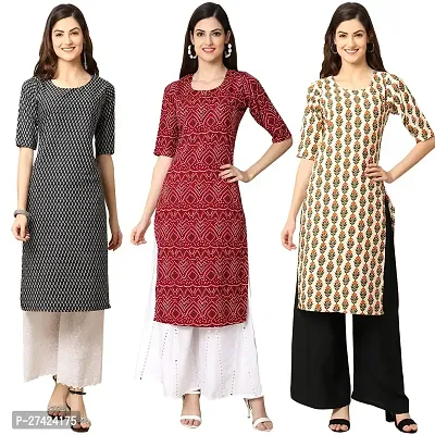 Stylish Multicoloured Crepe Stitched Kurta For Women Pack of 3-thumb0