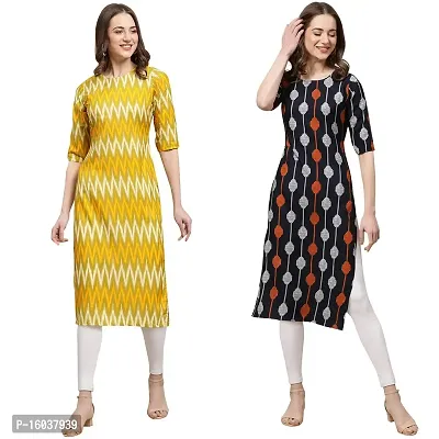 Stylish Crepe Printed Straight Kurta For Women-Pack Of 2-thumb0