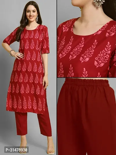 Stylish Crepe Printed Straight Kurta With Pant Set For Women-thumb0