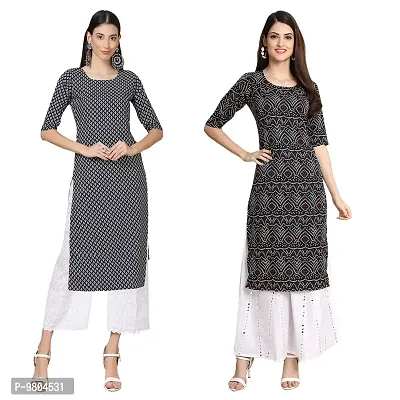 Stylish Digital Printed Woman Crepe Multicolored Kurtis Pack of 2-thumb0