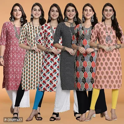 Fancy Crepe Printed Kurtas For Women Pack Of 6-thumb0